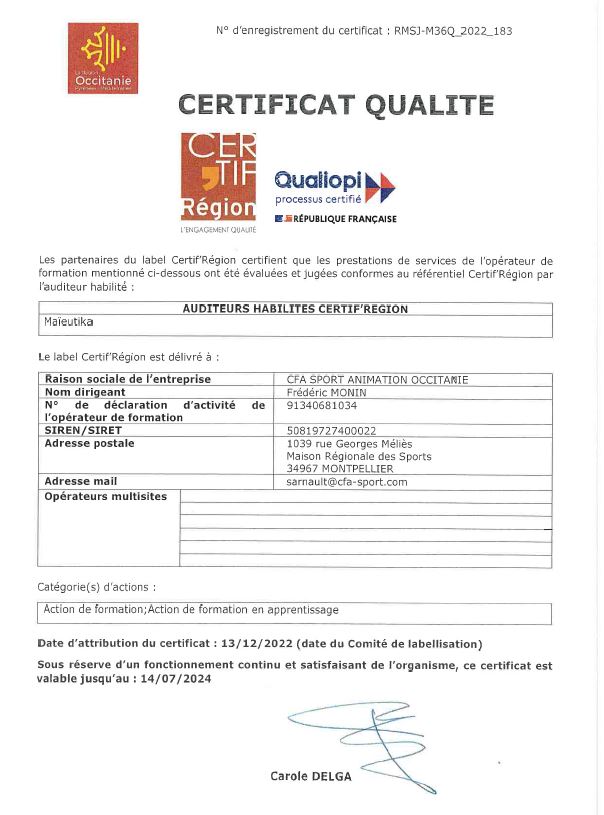 Certif Region CFA